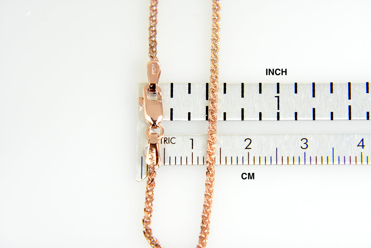 14k rose gold 1.4mm diamond cut spiga wheat bracelet anklet choker necklace pendant chain