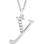 Load image into Gallery viewer, 14K Yellow Rose White Gold .025 CTW Diamond Tiny Petite Lowercase Letter Y Initial Alphabet Pendant Charm Necklace
