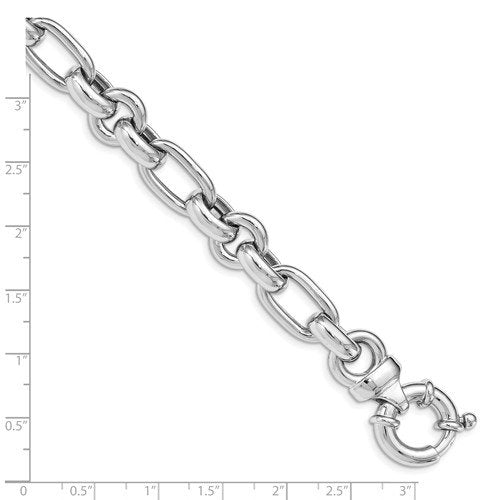 sterling silver 10mm polished fancy rolo link charm bracelet chain with spring ring clasp
