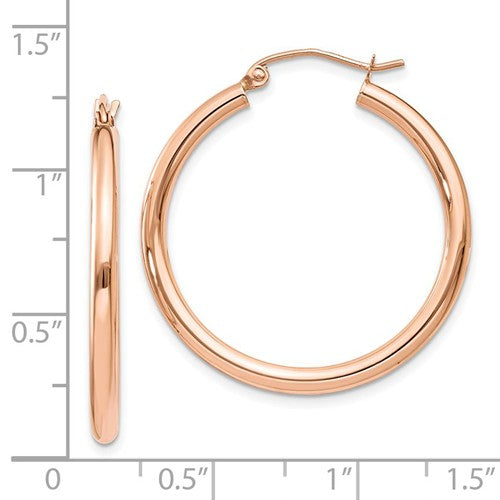 14k rose gold classic round hoop earrings 28mm x 2.5mm
