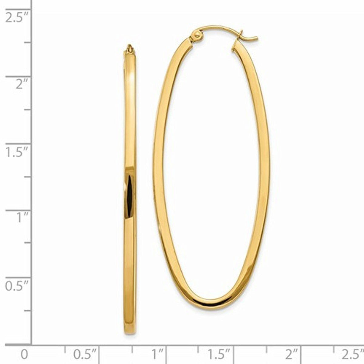 14k yellow gold classic large oval hoop earrings 50mm x 21mm x 2mm