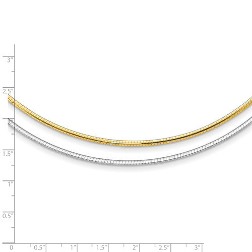 14k yellow white gold two tone 2mm reversible omega choker necklace pendant chain lobster clasp 18 inches
