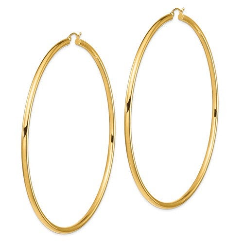 14K Yellow Gold 3.5 inch Diameter Extra Large Giant Gigantic Round Classic Hoop Earrings 89mm x 3mm