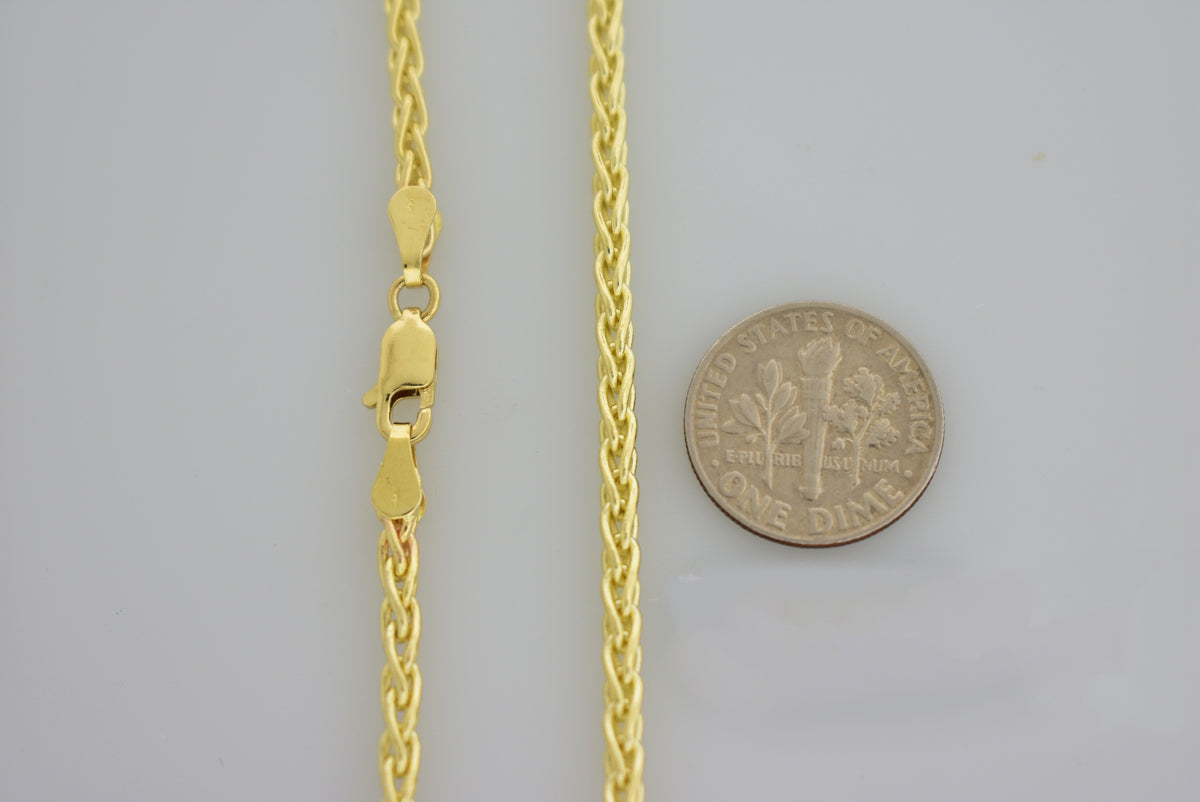 14k yellow gold 3mm parisian wheat bracelet anklet choker necklace pendant chain