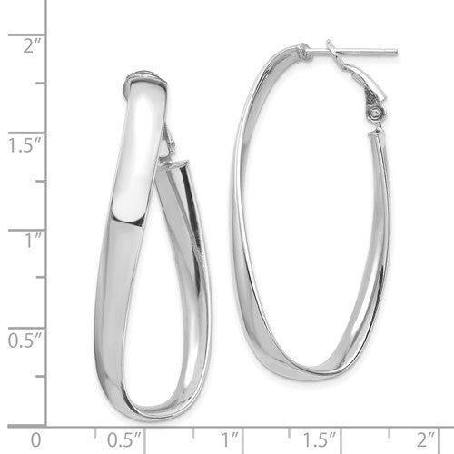 14k white gold twisted oval omega back hoop earrings 45mm x 19mm x 5mm