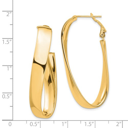 14k yellow gold twisted oval omega back hoop earrings 43mm x 19mm x 7mm