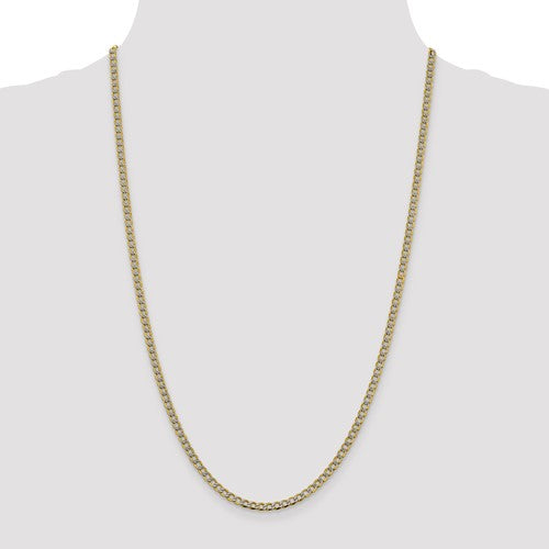 14k yellow gold with rhodium 3.4mm pavé curb bracelet anklet choker necklace pendant chain