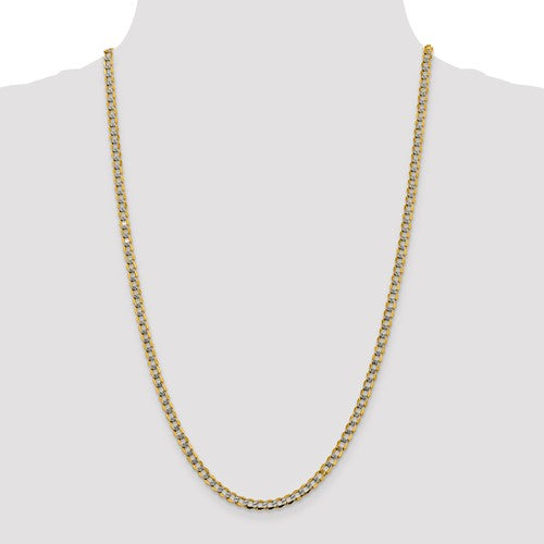 14k yellow gold with rhodium 4.3mm pavé curb bracelet anklet choker necklace pendant chain