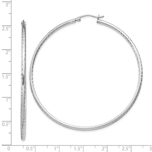 sterling silver rhodium plated diamond cut classic round hoop earrings 60mm x 2mm