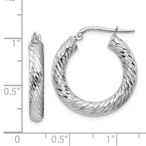 14k white gold diamond cut round hoop earrings 23mm x 4mm