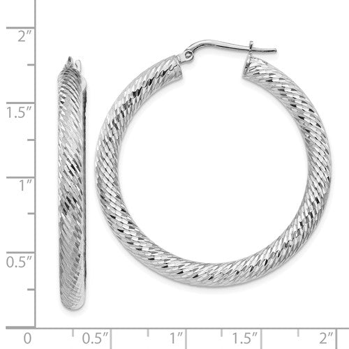 14k white gold diamond cut round hoop earrings 40mm x 4mm