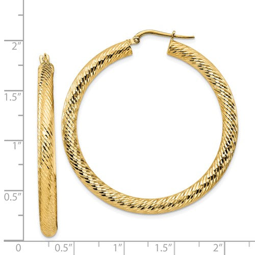 14k yellow gold diamond cut round hoop earrings 44mm x 4mm