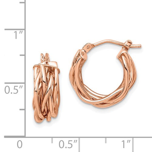 14k rose gold braided twisted hoop earrings