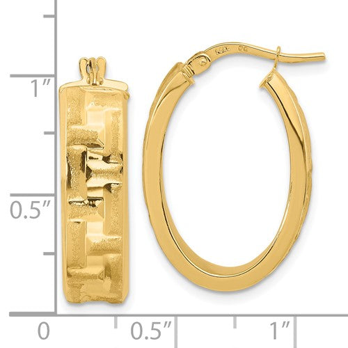 14k yellow gold textured oval hoop earrings