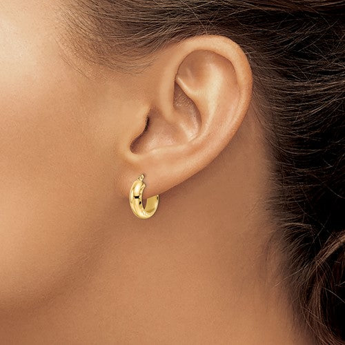 14k yellow gold diamond cut edge round hoop earrings 15mm x 5mm