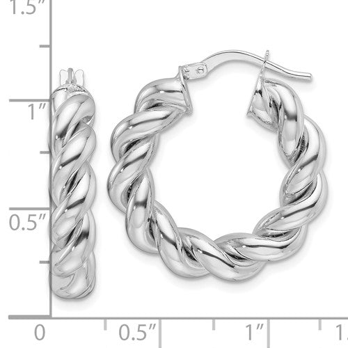 14k white gold round twisted hoop earrings 25mm x 5.3mm