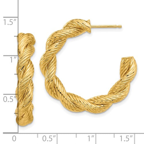 14k yellow gold rope twisted post hoop earrings 31mm x 6mm