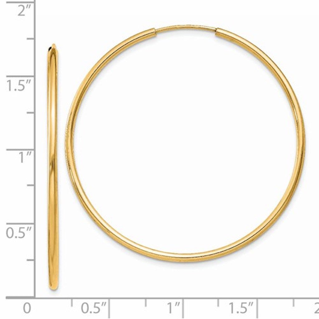 14k Yellow Gold Large Endless Round Hoop Earrings 40mm x 1.5mm