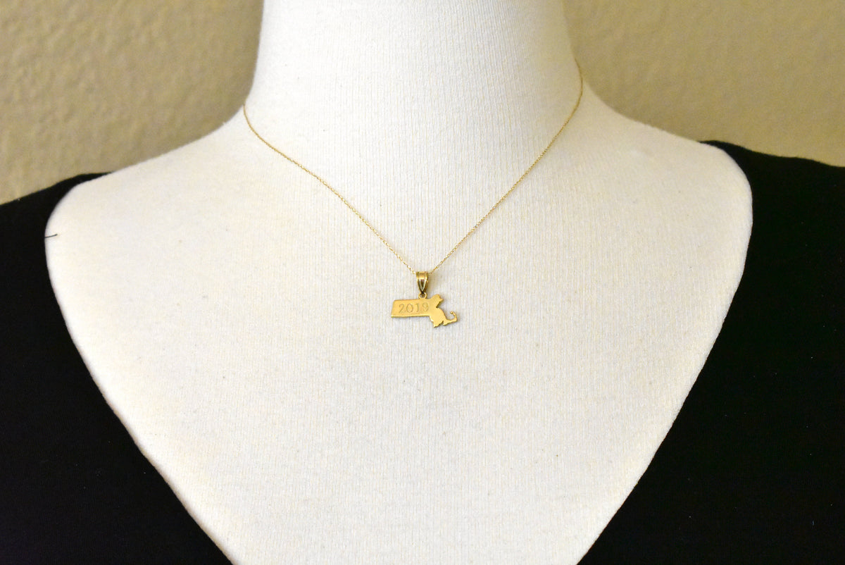 14k gold or sterling silver massachusetts ma state map pendant charm personalized monogram