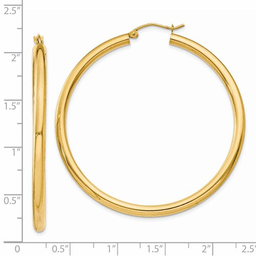 14k yellow gold classic round hoop earrings 50mm x 3mm