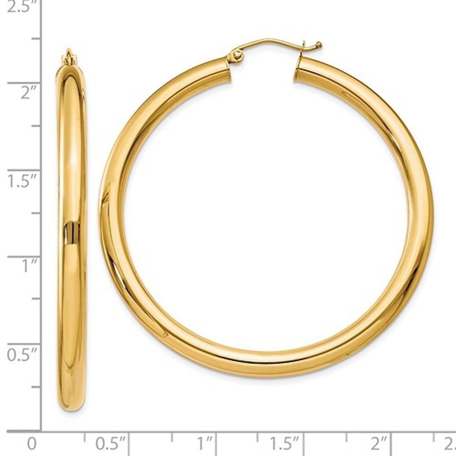 14k Yellow Gold Large Lightweight Classic Round Hoop Earrings 50mmx4mm