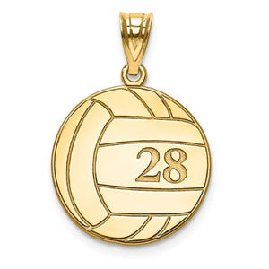 14k 10k Gold Sterling Silver Volleyball Personalized Engraved Pendant