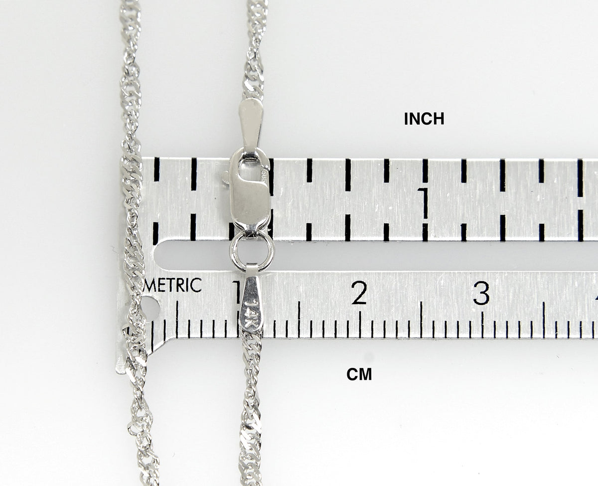 14k white gold 1.7mm singapore twisted bracelet anklet choker necklace pendant chain