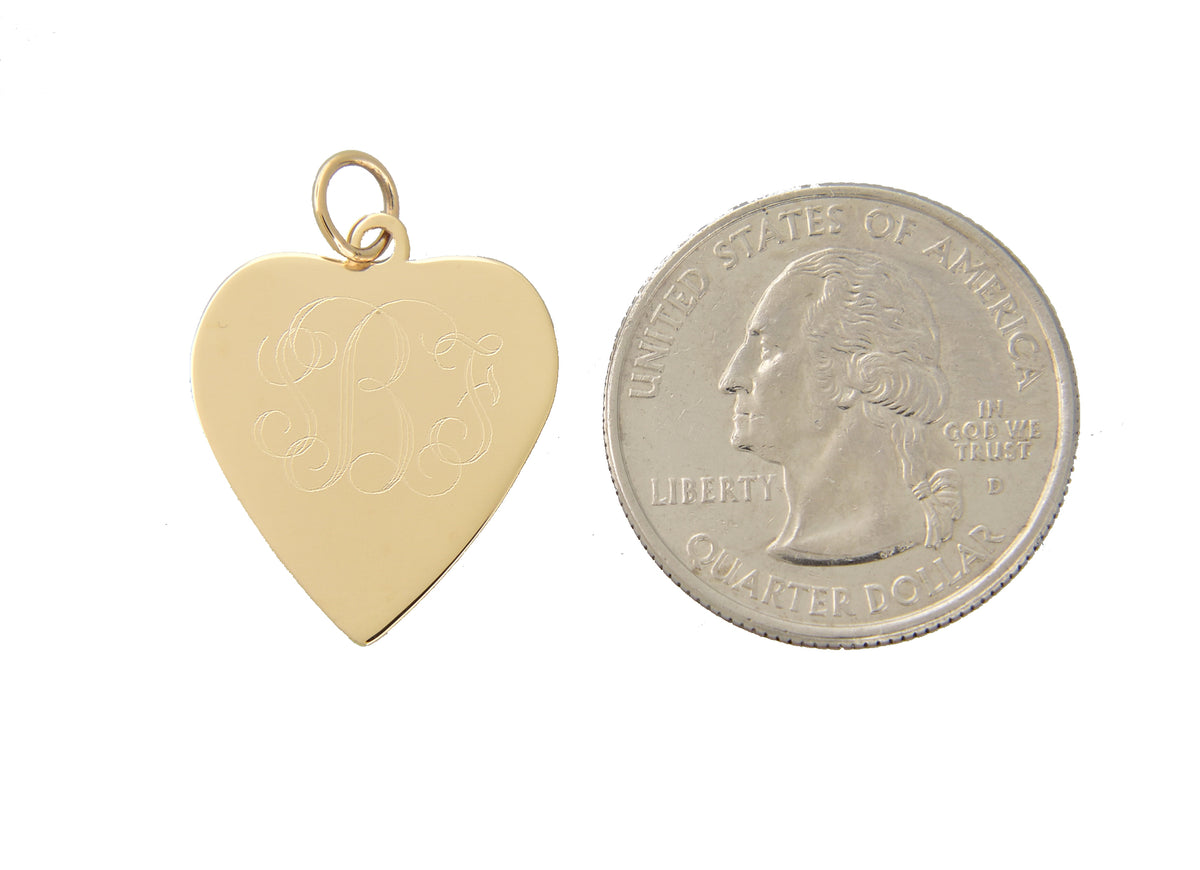 14k yellow gold 18mm heart disc pendant charm personalized monogram engraved