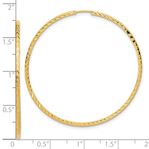 14k yellow gold diamond cut square tube round endless hoop earrings 45mm x 1.35mm
