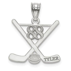 14k Gold or Sterling Silver Ice Hockey Personalized Engraved Pendant