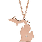 Load image into Gallery viewer, 14k 10k Yellow Rose White Gold Diamond Silver Michigan MI State Map Personalized City Necklace
