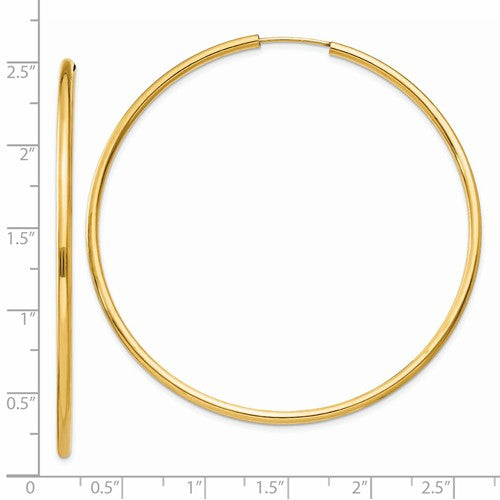 14k yellow gold round endless hoop earrings 59mm x 2mm