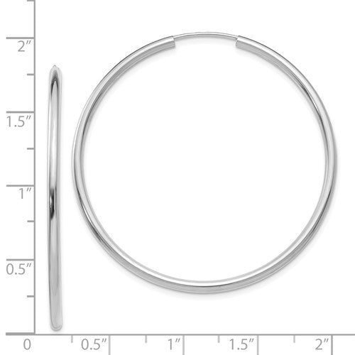 14k white gold round endless hoop earrings 44mm x 2mm