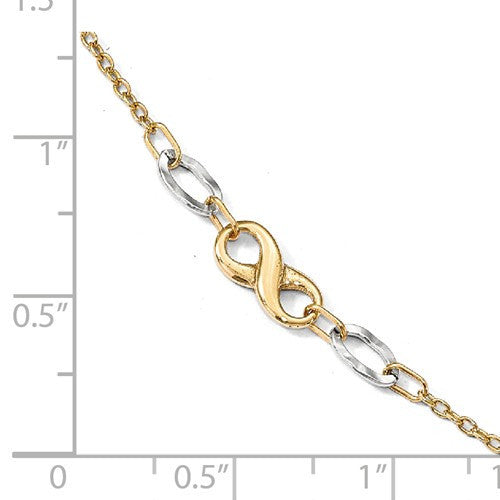 14k yellow white gold two tone infinity anklet 10 inches