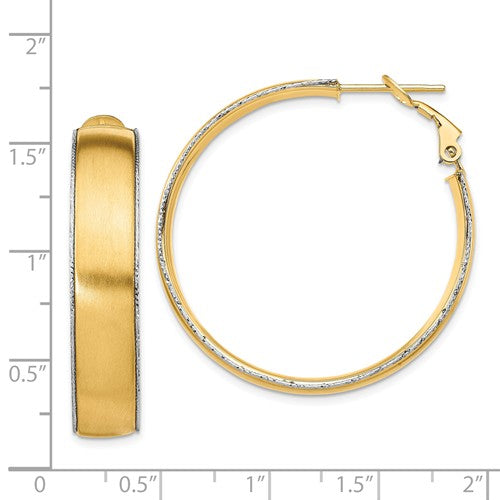 14k yellow white gold two tone omega back hoop earrings 35mm x 7.5mm
