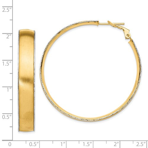 14k yellow gold white gold two tone omega back hoop earrings 47mm x 7.5mm