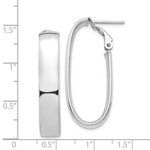 14k white gold classic oval omega back hoop earrings 35mm x 15mm x 7mm