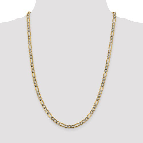 14k yellow gold 5.25mm pavé figaro diamond cut bracelet anklet choker necklace chain