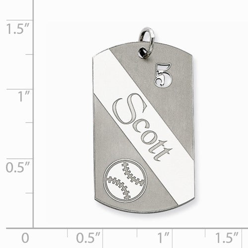 sterling silver baseball personalized name number dog tag engraved pendant charm