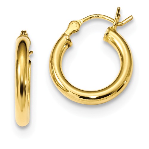 yellow gold plated sterling silver round hoop earrings 14mm x 2.5mm