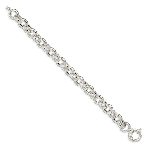 sterling silver 10mm fancy link rolo bracelet chain spring ring clasp 8 inches