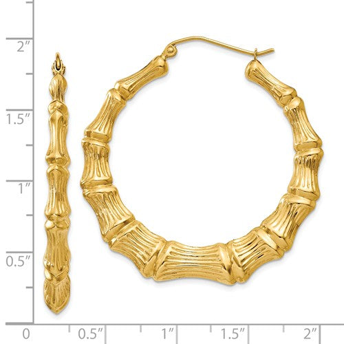 14k yellow gold bamboo hoop earrings 41mm