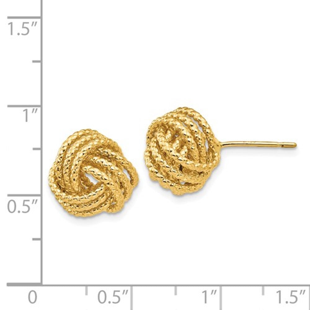 14k yellow gold 12mm love knot post stud earrings