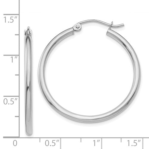 14k white gold classic round hoop earrings 30mmx2mm