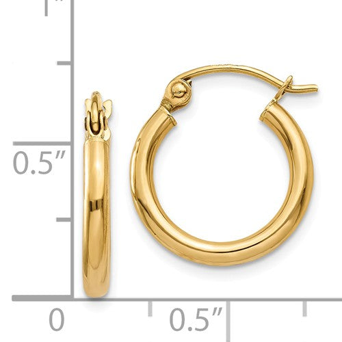 14k yellow gold classic round hoop earrings 14mmx2mm
