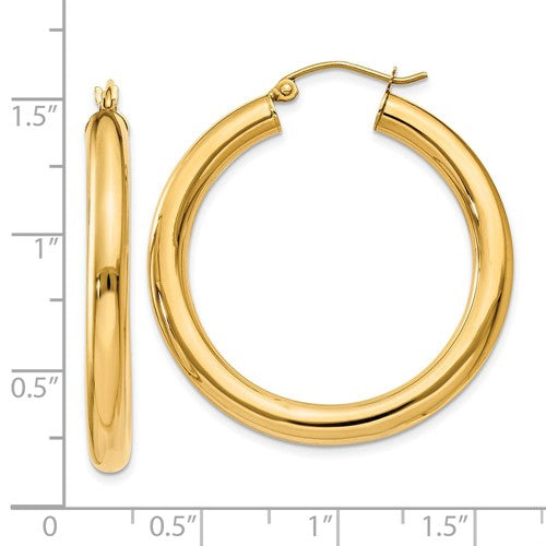 14k yellow gold classic round hoop earrings 32mm x 4mm