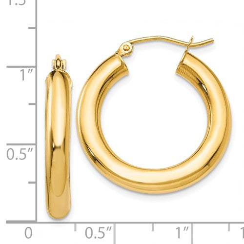 14k yellow gold classic round hoop earrings 24mm x 4mm