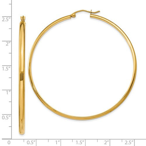 14k yellow gold large classic round hoop earrings 55mm x 2.75mm gz983