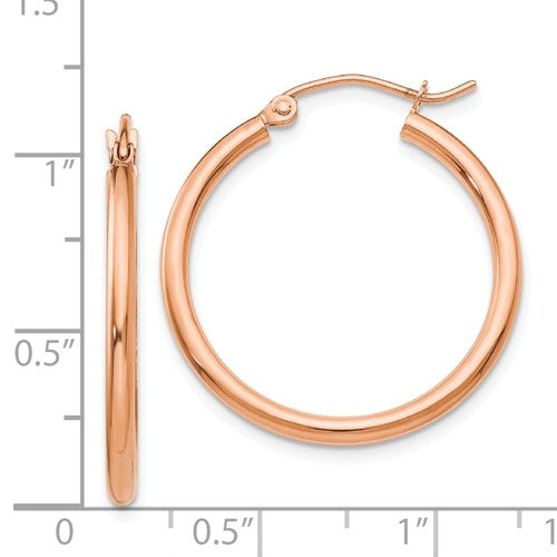 14k rose gold classic round hoop earrings 25mm x 2mm