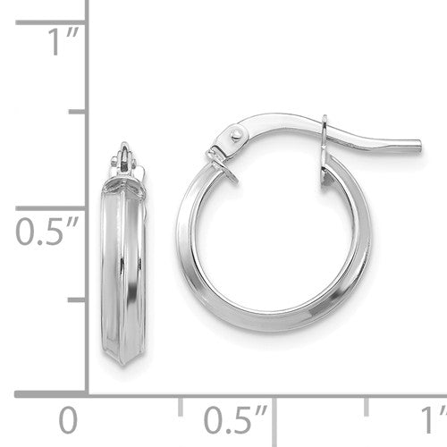 14k white gold round knife edge hoop earrings 13mm x 3mm
